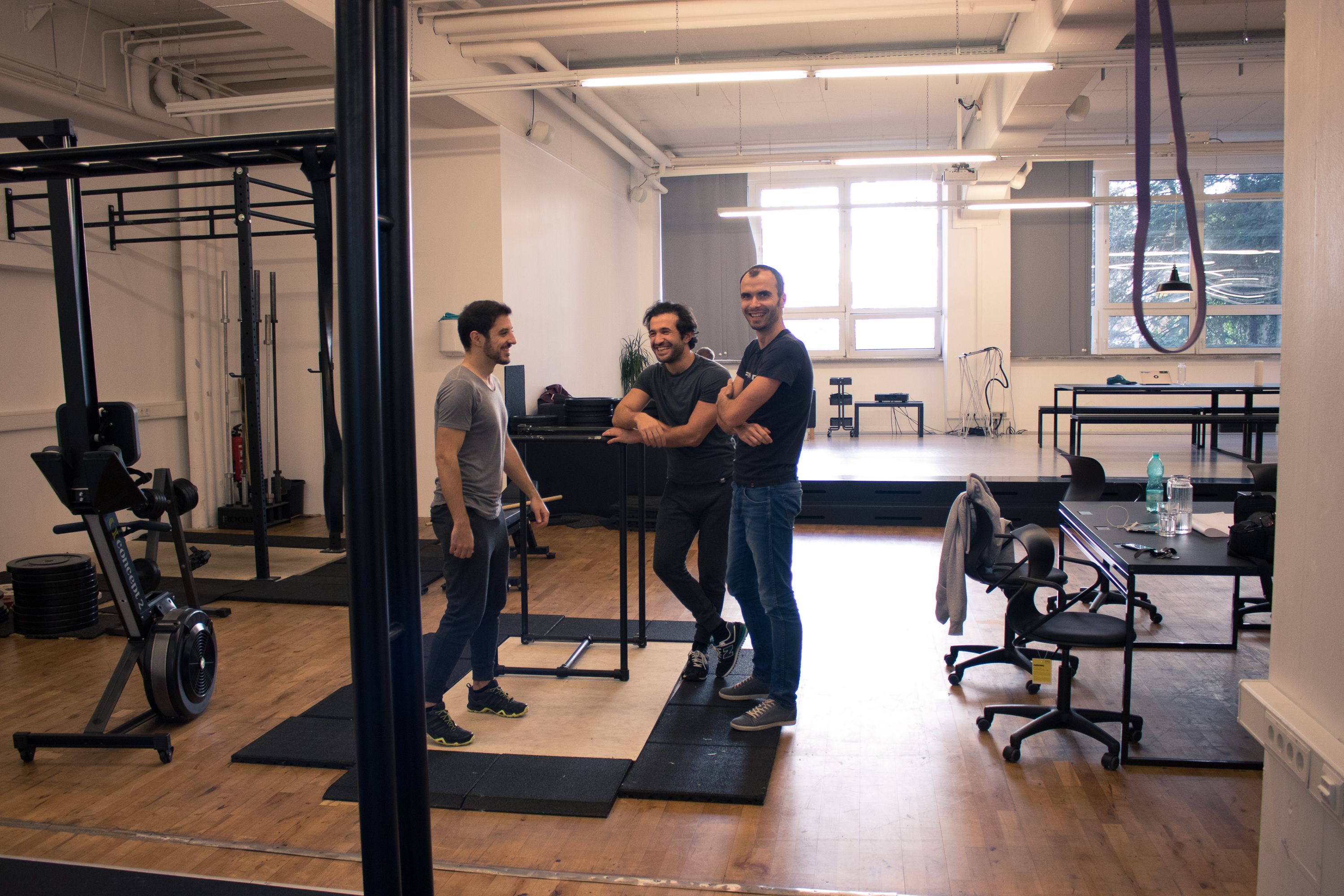 People working out in training area